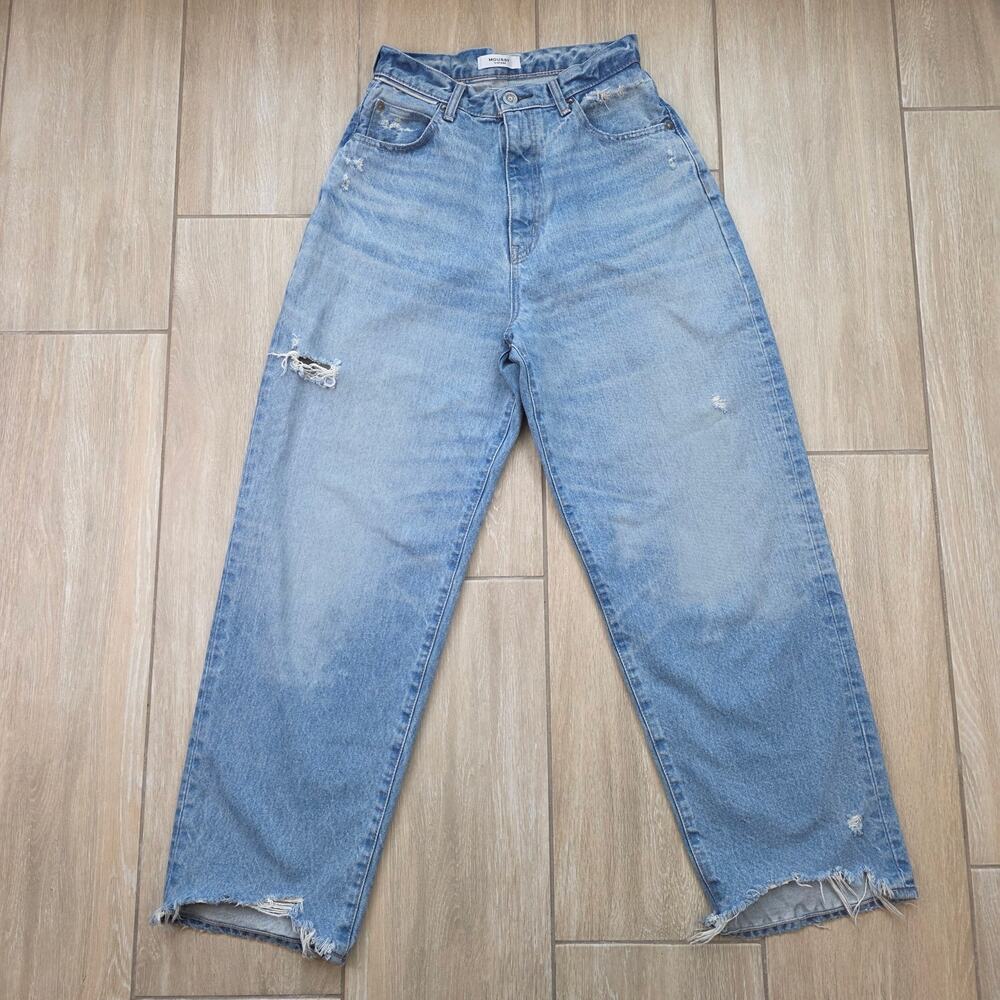 Moussy Vintage High Rise Barrel Leg Jeans Women 26 Distressed Made Japan Denim